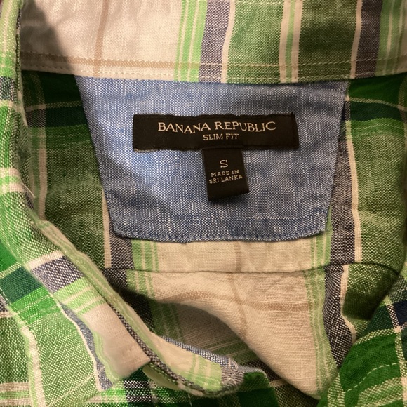 Men’s Banana Republic linen & cotton button down plaid shirt size small - Picture 7 of 10